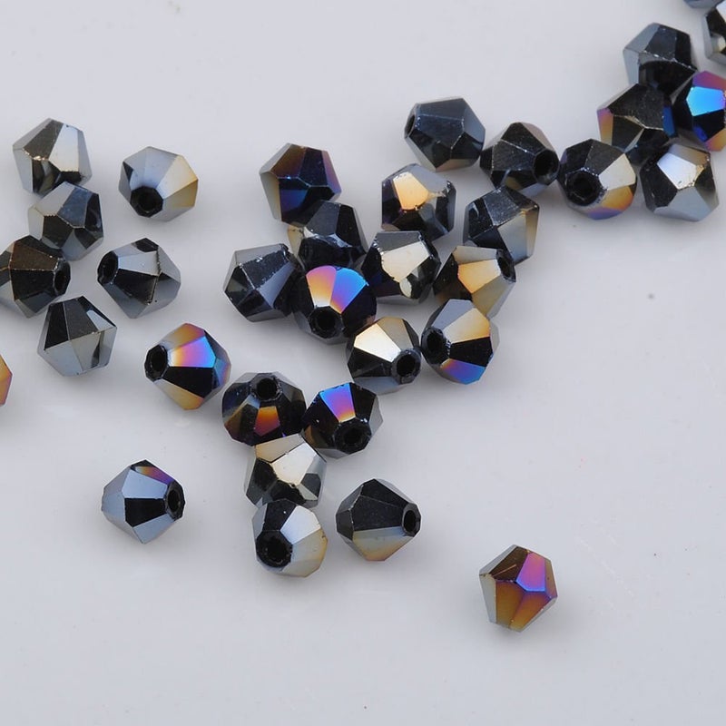 XinBoWen DIY 4mm 1000Pcs Bulk Faceted Bicone Crystal Glass Beads with Container Box Beads for Making Jewelry (Black)